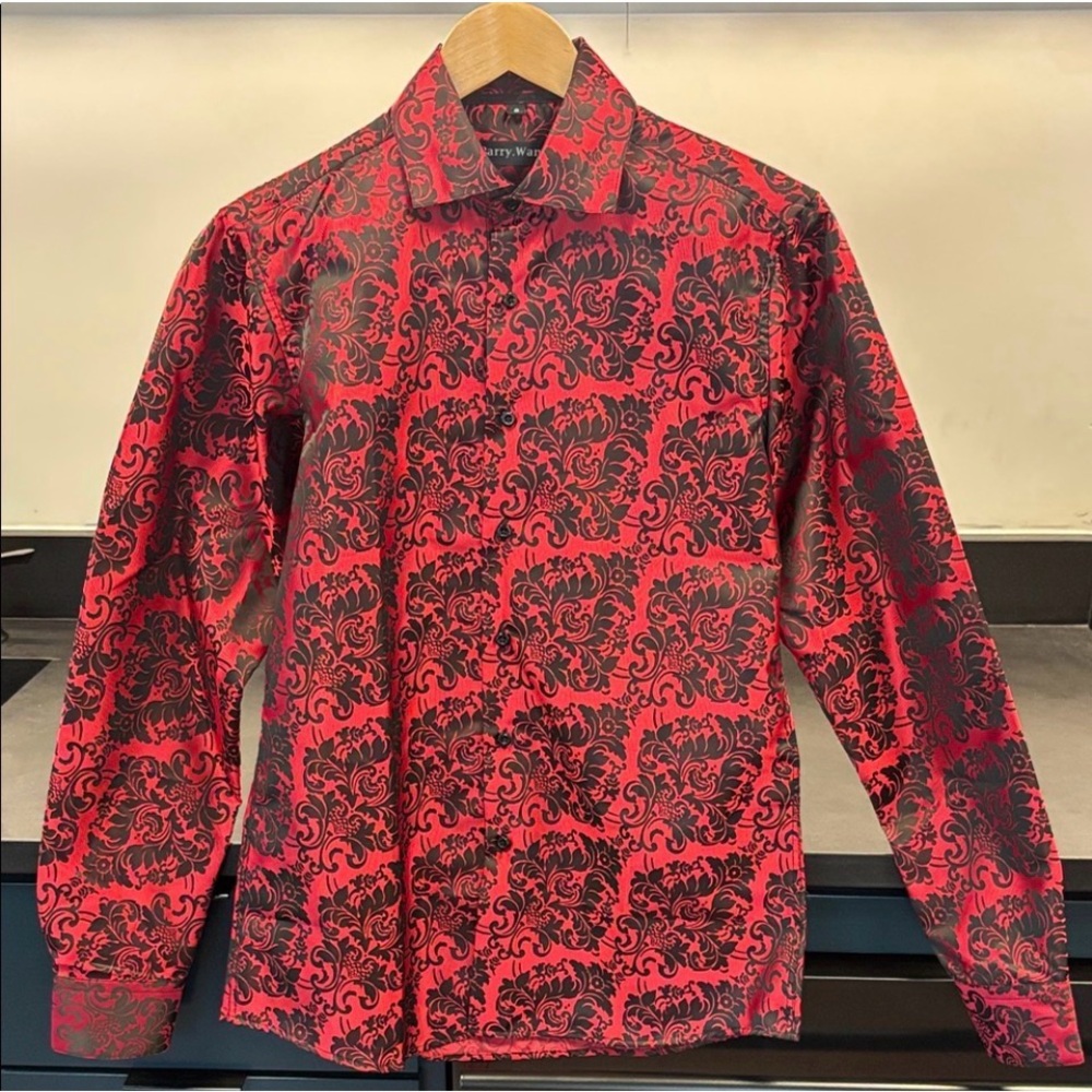 Elegant Red and Black Floral Men's Shirt